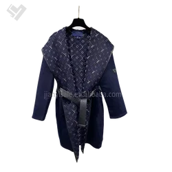 2023 New Autumn Winter Women Luxury Clothing Woolen Coat Designer Print Turn Down Collar Ladies Wool Trench Coat With Belt