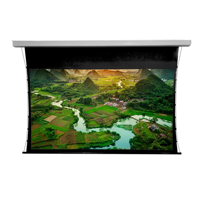 Anti-light 100inch Tab Tension Motorized ALR Projection Screen for UST Projector with PET Crystal