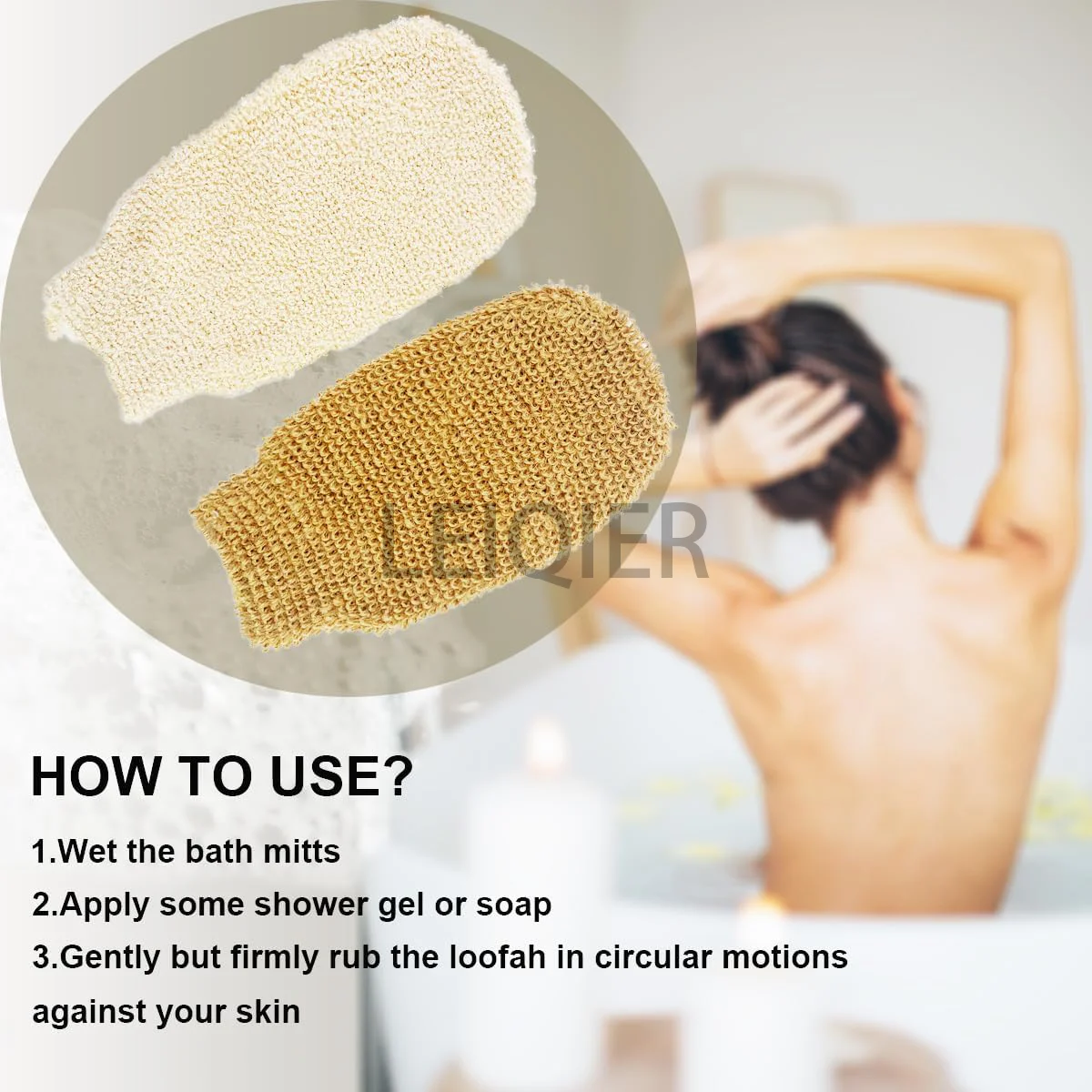 Перчатки для ванны из натурального джута с двусторонней отделкой бамбукового волокна