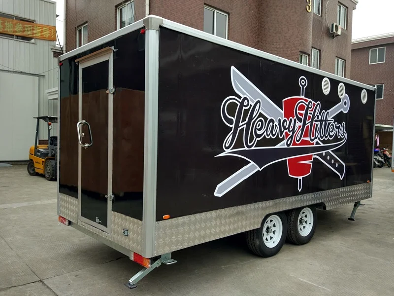 Heat protection stainless steel food stall big wheels sliding windows food cart trailer/food van/gas food cart