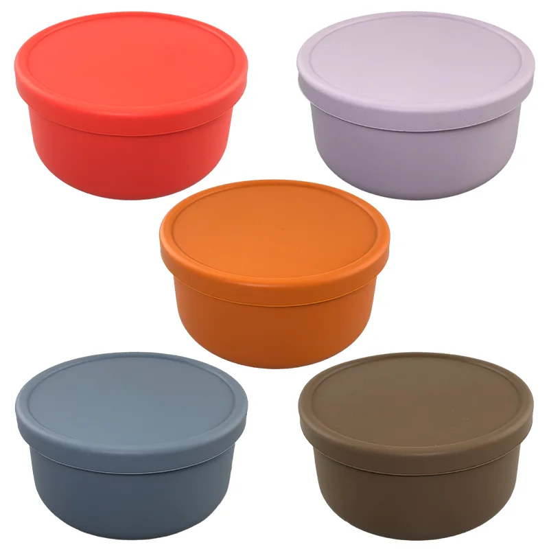 Reusable Round Children Silicone Lunch Box with Lid Durable Leak Proof Lunch Box Kitchen Food Storage Snack Bowl