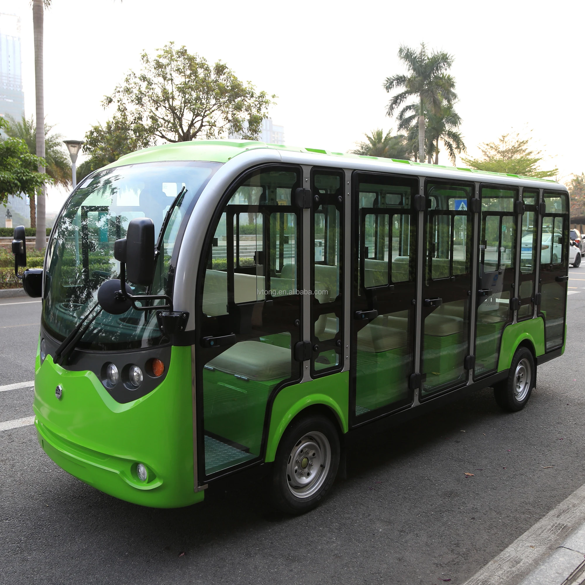 Hot Sale LVTONG 72V Enclosed Sightseeing 14 Seat Bus Electric With Lithium battery