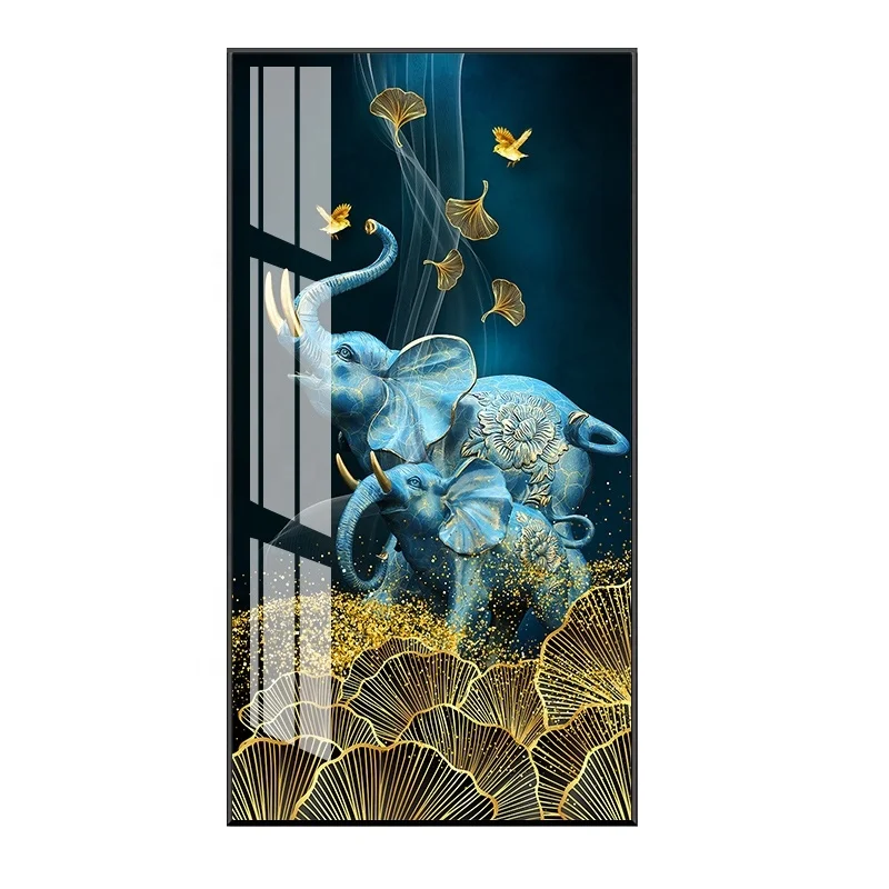 2021 New Design decorative painting Nordic light luxury crystal porcelain painting elephant animal glass painting