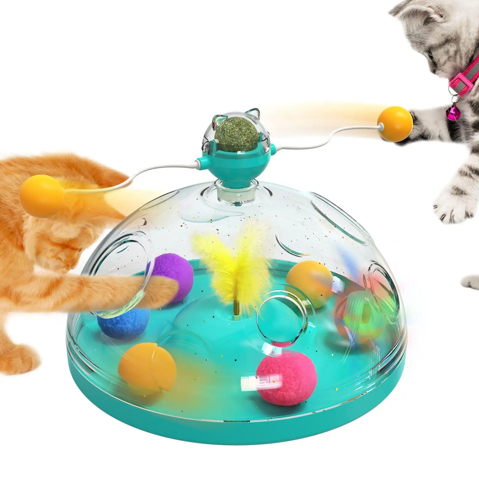 Interactive cat Toy for Indoor Multi-Function Cat Toy with Track Ball and Feather Toys