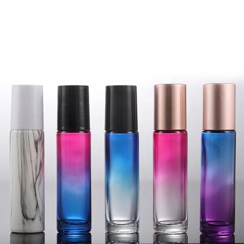 2019 hot sale high quality 10ml rainbow colored glass essential oil or perfume roller ball bottle