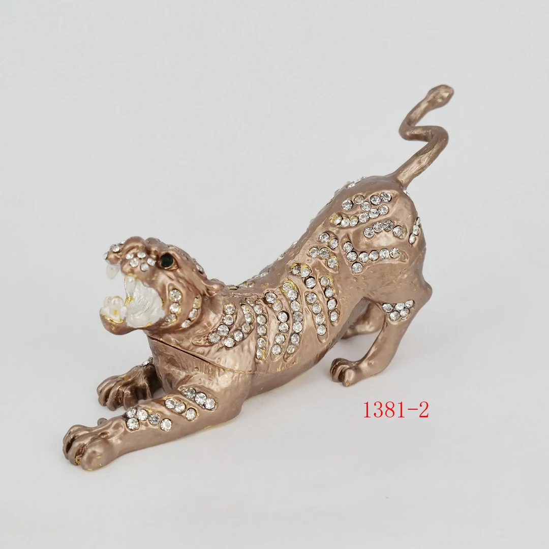 metal cheetah trinket jewelry box  metal craft gifts for home decoration animal figure