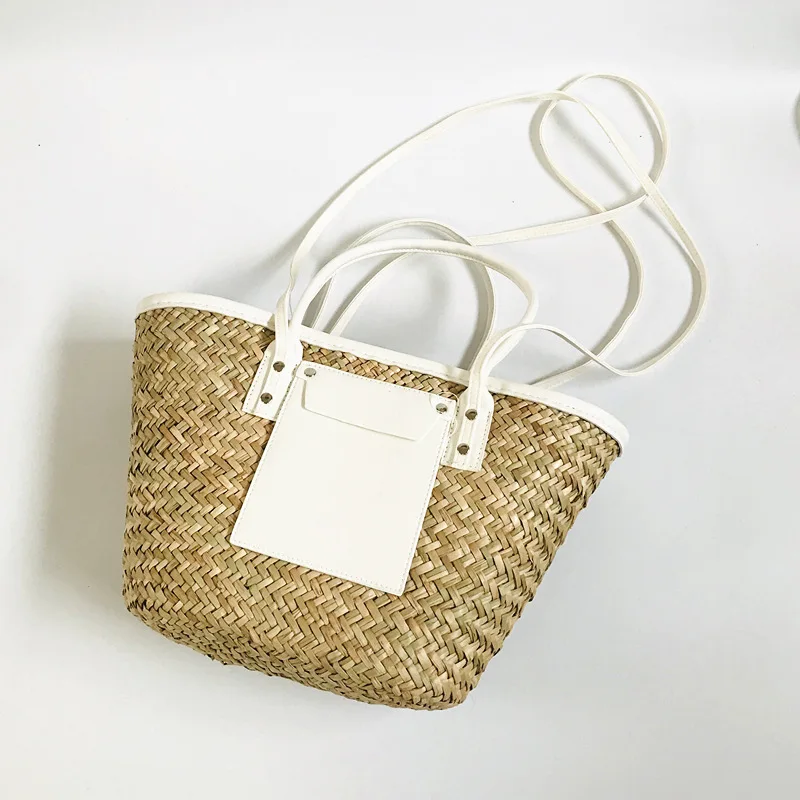 2024 Hot sale High Quality ladies Handbag Summer Beach Bag natural Straw bags with PU Handle