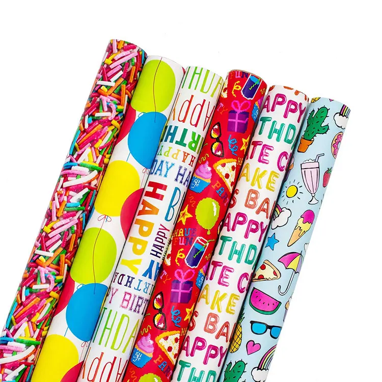 
China supplier custom Cute funny different designs birthday gift wrap wrapping paper roll 