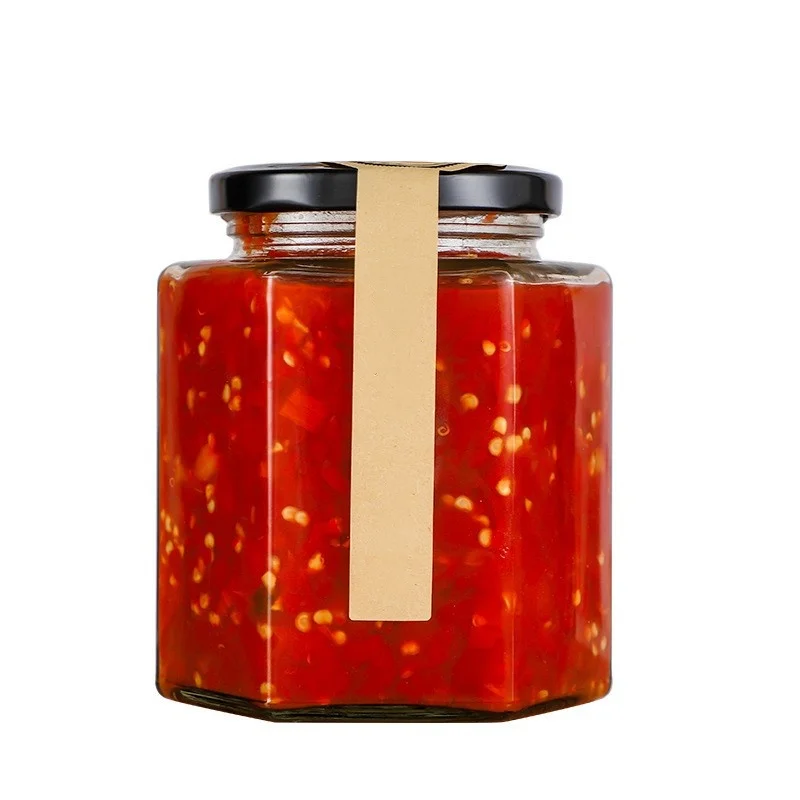 Hot Selling 100ml 180ml 280ml 380ml Thickened Iron Lid Hexagonal Transparent Glass Honey Bottle