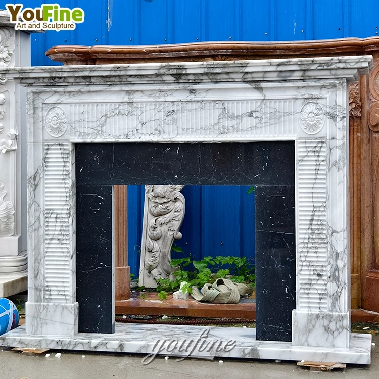 Hand Caved Simple Style Art Craft Natural Marble Fireplace