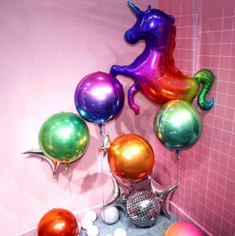 big size rainbow color animal horse shape laser metallic inflatable foil balloon for party decoration or kids toy