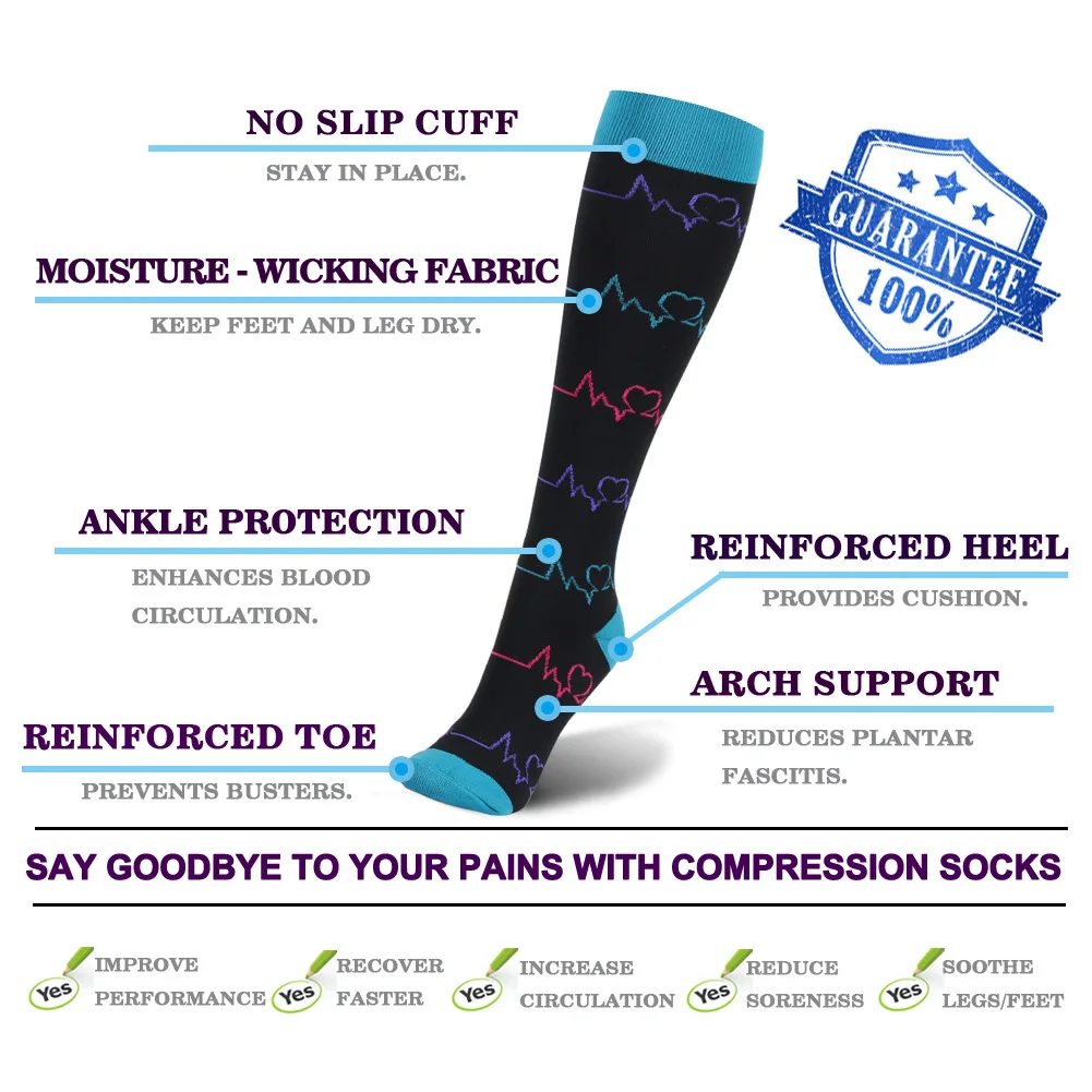 Amazon Hot Sale Knee High Long Cycling Medical Stocking 20-30 Mmhg For Running Nurse Compression Socks
