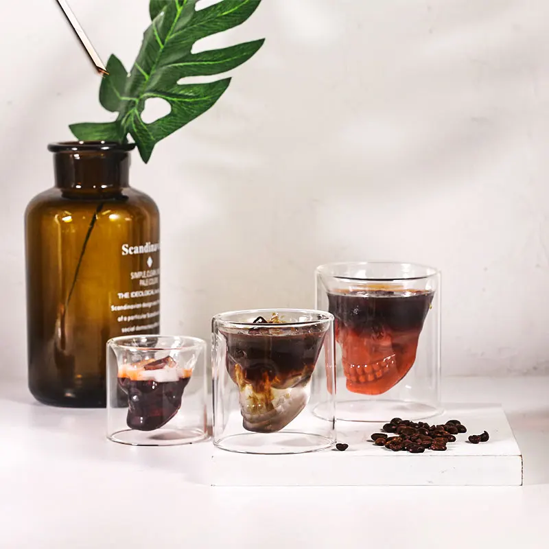Wholesale Customize 2019skull Skeleton Whisky Glasses Double Wall Bar Wine Glasses Glass Cup Crystal whiskey vodka shot glass
