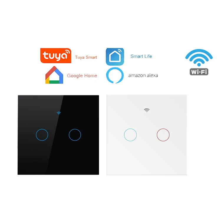 EU Tuya wifi remote control switch with  Wire White for Google Home  Glass Panel Sensor smart wall light switch