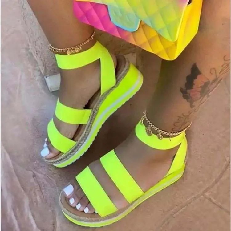 Gran venta Summer new women wedge heel sandals hemp rope bottom color matching women sandals designers sandals women