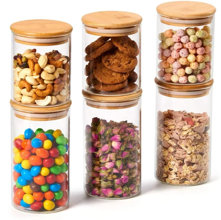 Keep Fresh Food Storage Clear Glass Cookie Jar Handmade Airtight Sealed Borosilicate Glass Jar with Bamboo Lid