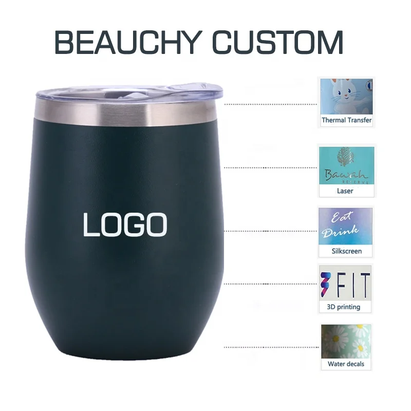 Custom Logo 12oz Egg Shape Double Wall Stainless Steel Vacuum Insulated Wine Tumblers Water Bottles