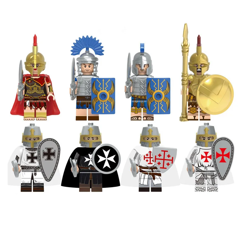 
Medieval castle kingdom Roman Knight Spartan warrior action soldiers mini figures military building blocks kids toys 