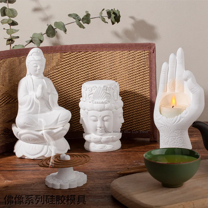 New Silicone Mold Southeast Asian Bergamot Candlestick DIY Buddha Concrete Resin Gypsum Candle Holder Mold Making Mold