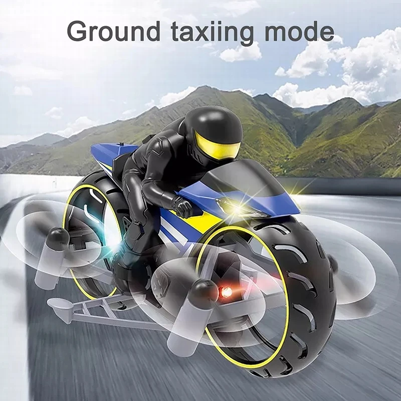 Land and air dual mode four axis motorcycle aircraft one key stunt light aircraft remote control vehicle
