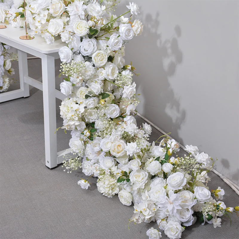 Customized Rose Flower Runner 2 Meter White Flower Row Flower Wall Backdrop Rose For Wedding Decoration