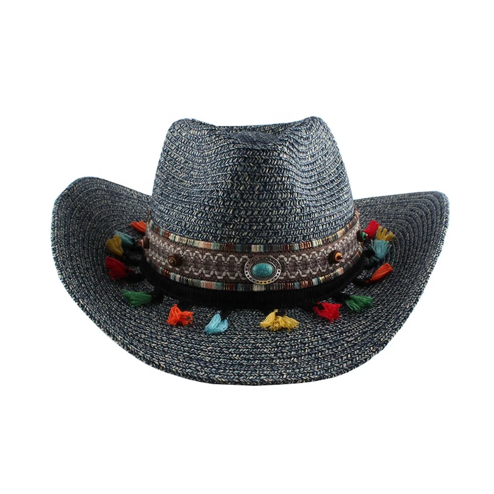 Foreign Trade New Western Cowboy Hat Spring And Summer Outdoor Tourism Beach Hat Handmade Woven Large Eaves Sun Visor Hat