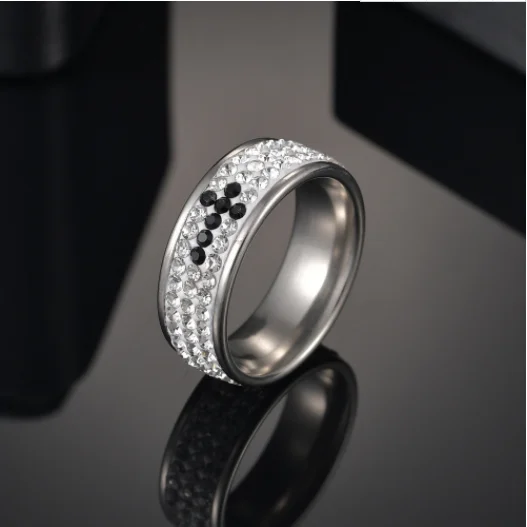 Europe Classic Stainless Steel Letter Bible Rings Black Silver Rose Gold Band Jesus Cross Prayer Ring