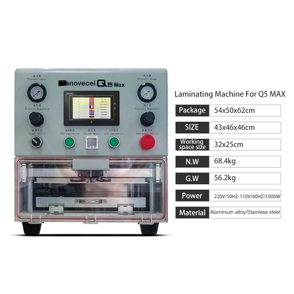 Novecel 12.9 inches 220V 50Hz Q5 Max Portable Vacuum Laminator for Flat, Curved and Tablet Screen