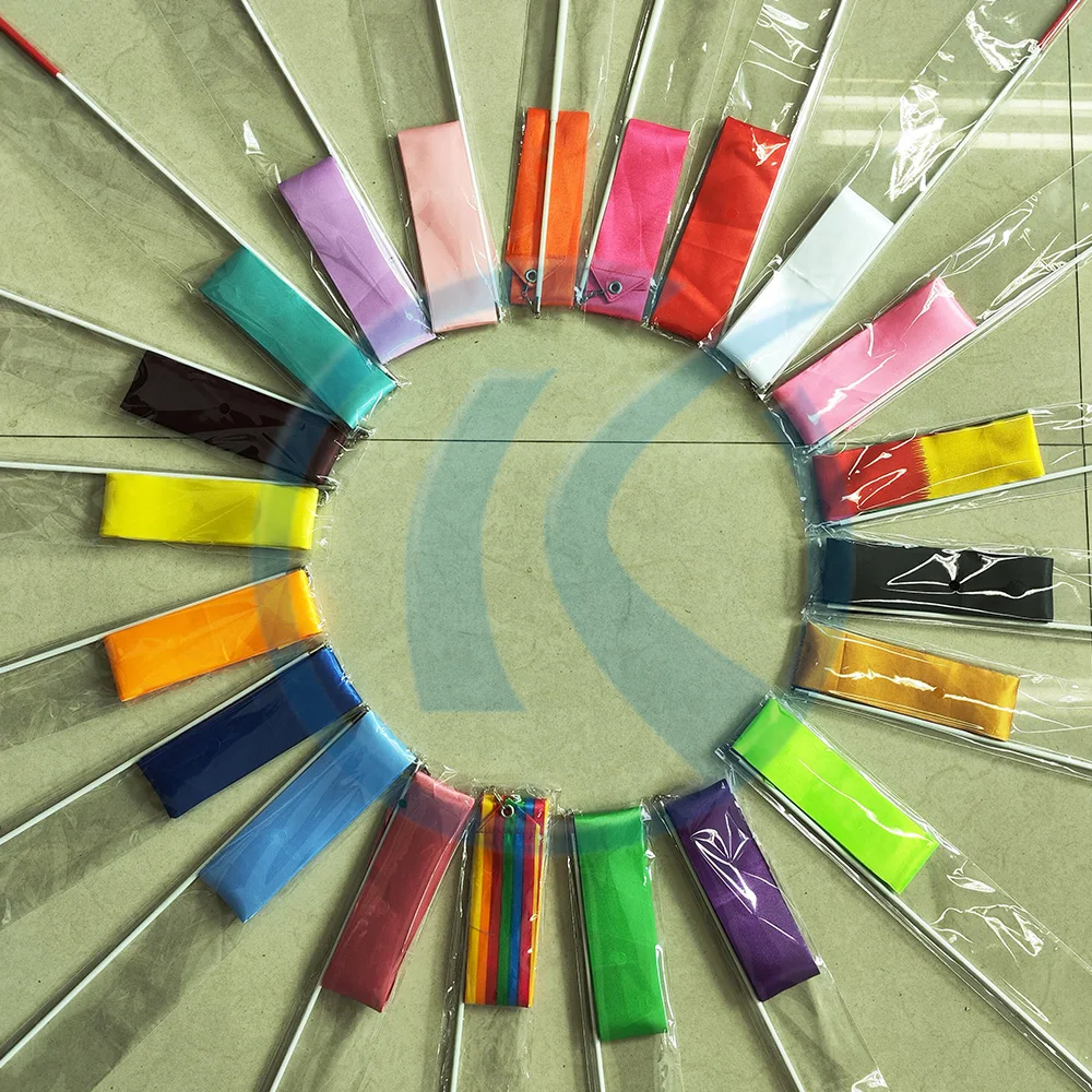 Factory 6M Length 49CM Pink Handle Colorful Rhythmic Artistic Gymnastics Dance Ribbons For Adult Kids