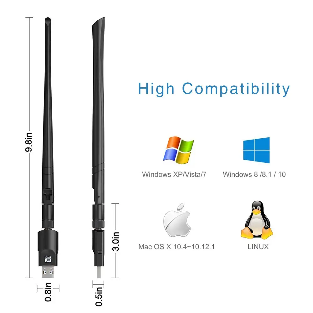  USB Wifi антенна адаптер 1200 Мбит/с приемник двухдиапазонный 2 4G/5G AC1200M Wi-Fi донгл сетевая LAN