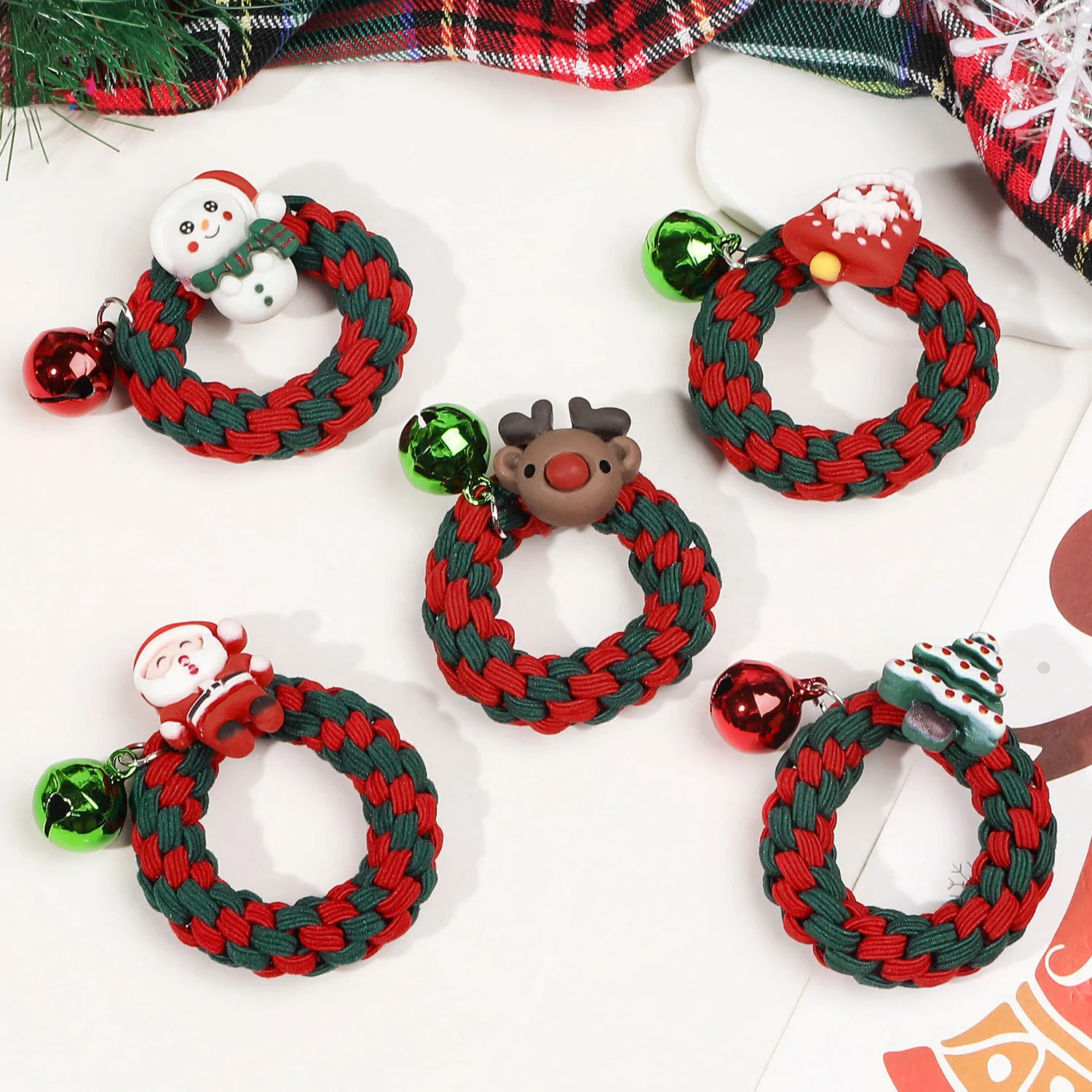 Christmas Bells Braided Hair Rings Fashion Snowflake Tied Hair Headband Women Colorful Head Rope Headpiece Wholesale