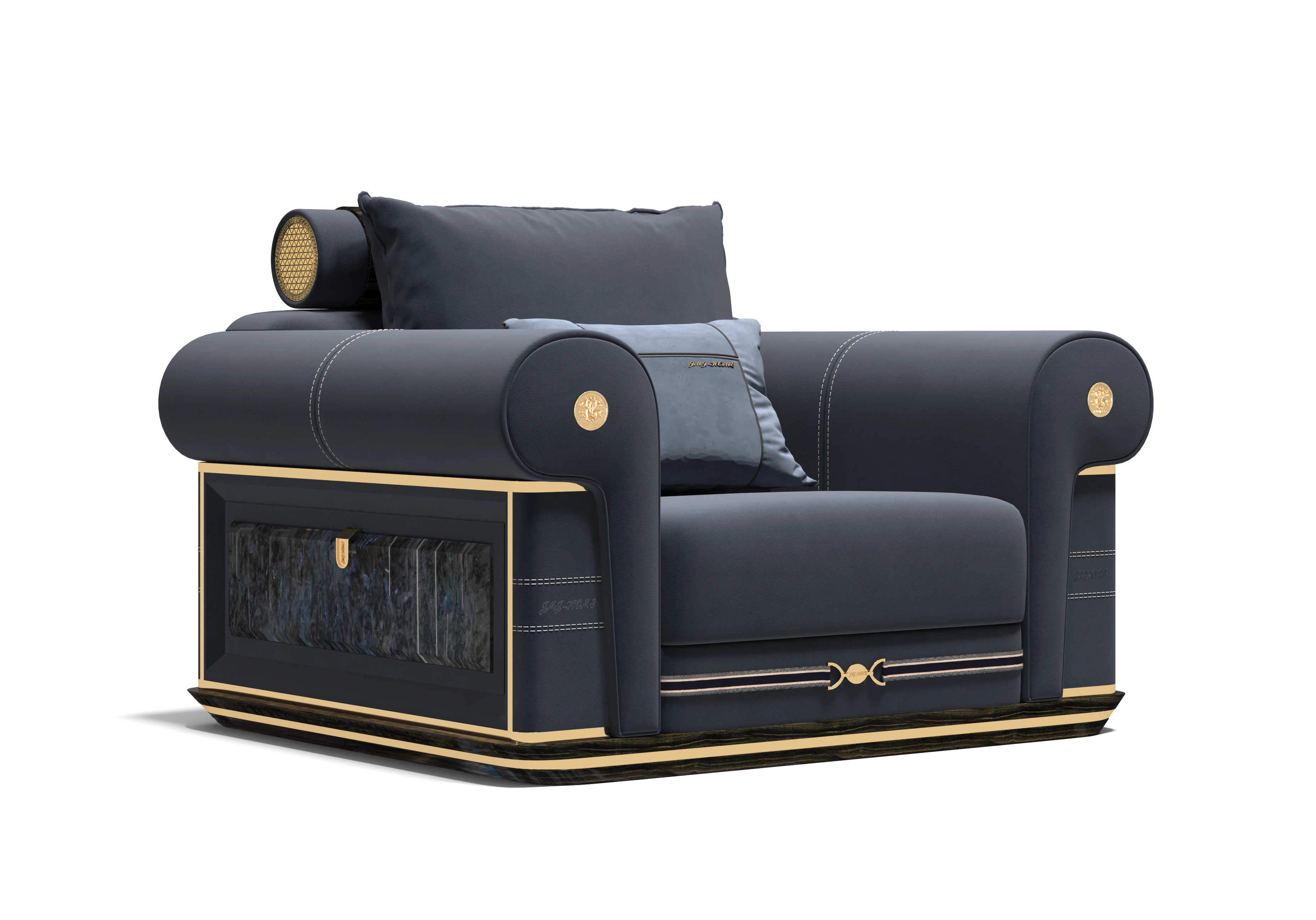 Original Design Luxury Sofa Genuine Leather Natural jadeite luxury stone Wood Frame Villa Living Room Sofa Furniture