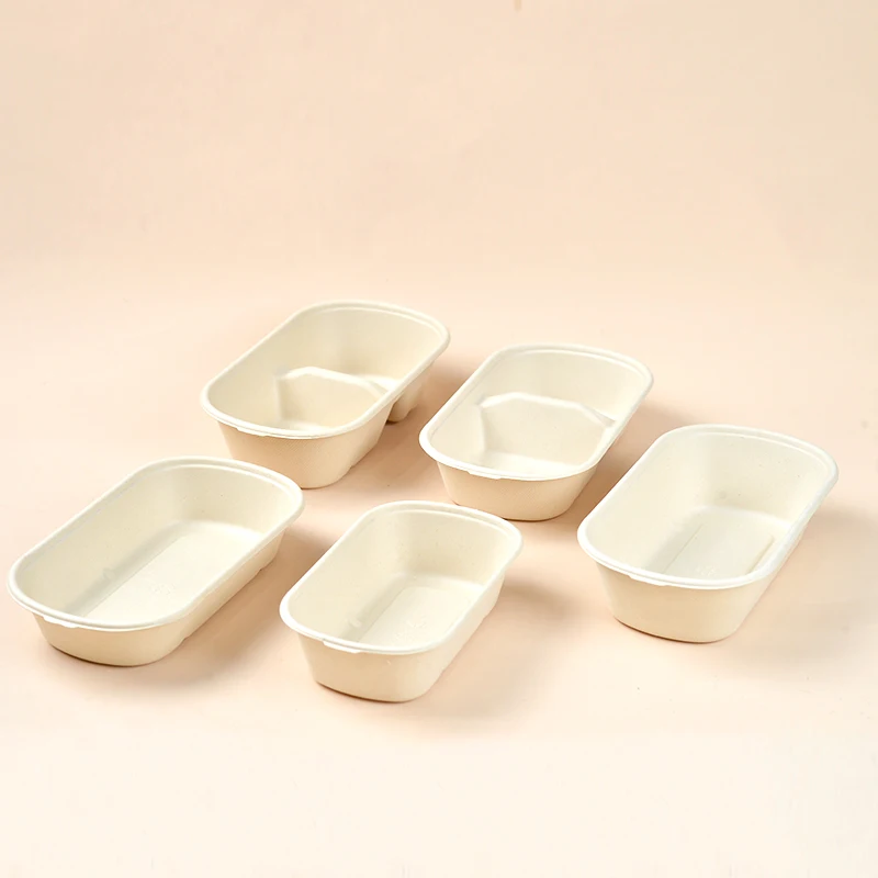 N700 Bagasse Fiber single paper bowl takeout boxes bamboo pulp 700ml Rectangular Paper Food bowl container