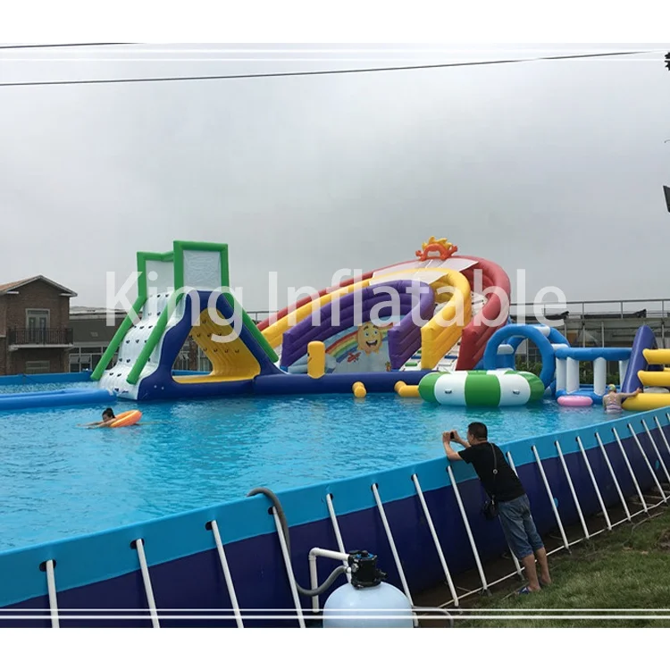 Above ground Steel frame Swimming pool Inflatable Outdoor Water Park with Toys and Slide