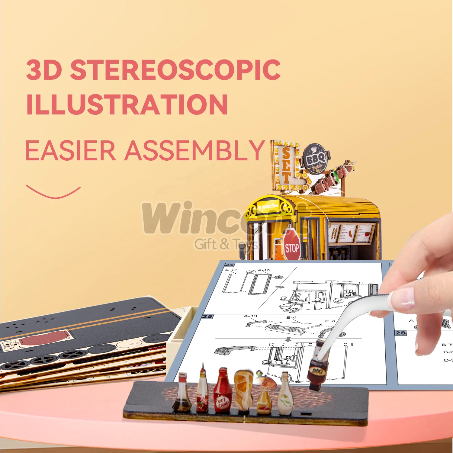 Wincent STEM Toys 3D Wooden Puzzles DG104 DIY Miniature Doll House With LED Light hot selling in girls wooden kids toys