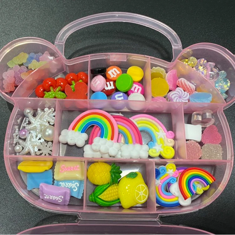 3D Nail Art Charms Box Mixed colors cartoon Lollipop candy sunflower resin Assorted Bunny Kawaii kitty nail charms