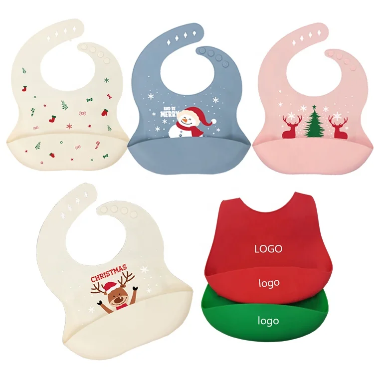 Christmas custom bib BPA free easy clean waterproof silicone baby bibs