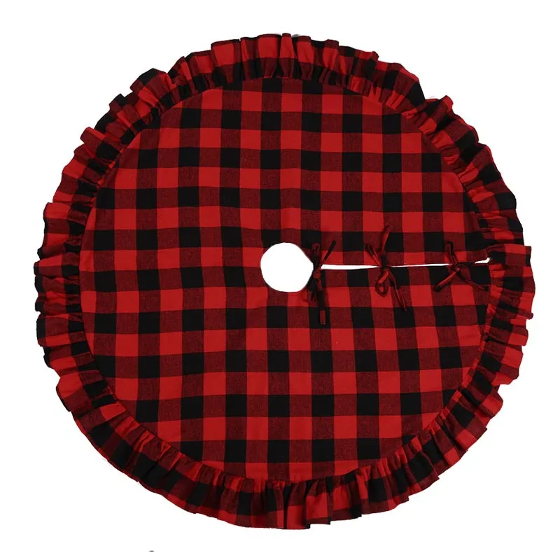 Hot Selling Amazon Red Black Christmas Decoration Sublimation Monogrammed Plaid Burlap Tree Skirt Apron