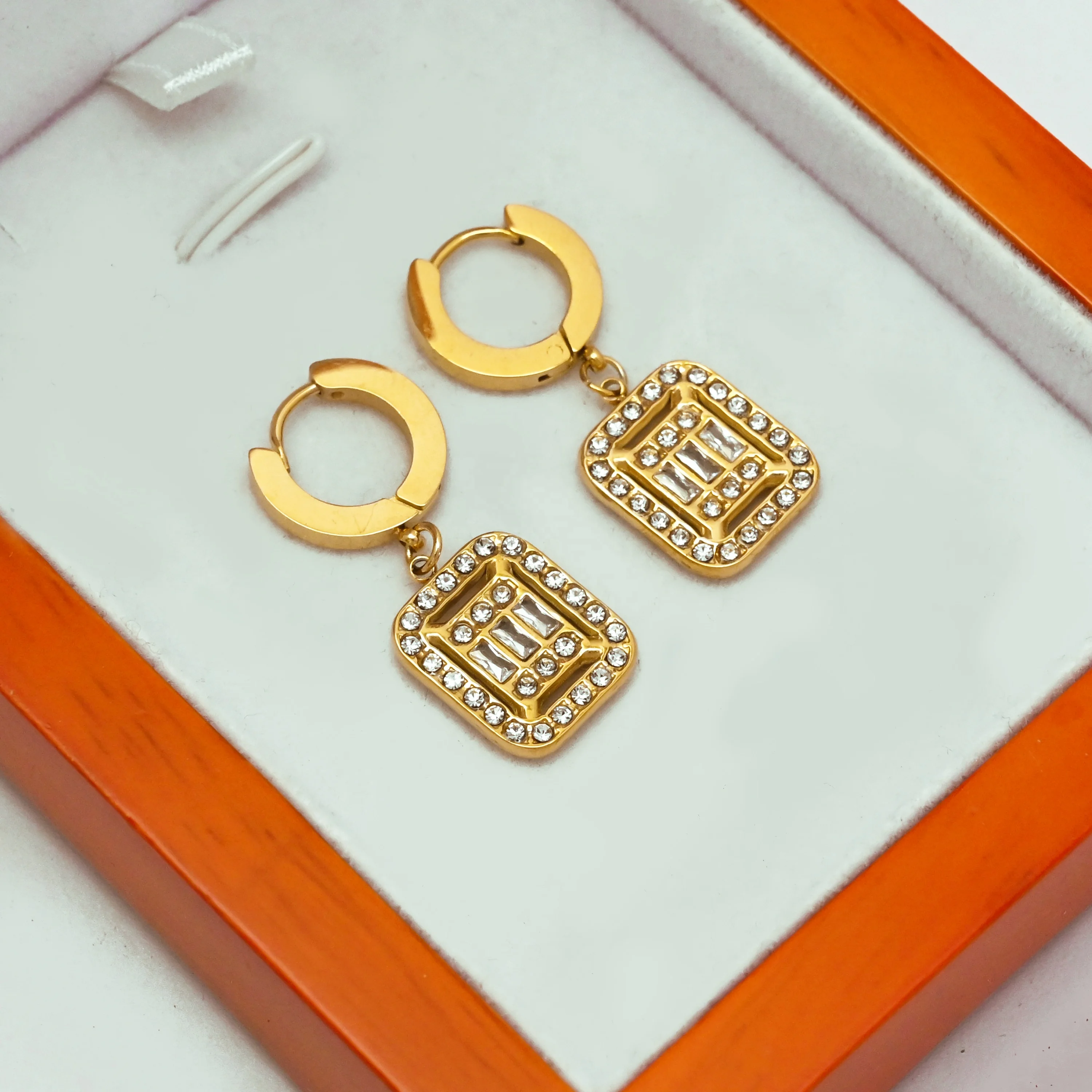 Rectangular Baguette Geometric Pendant Earrings Wholesale Gold Plated Stainless Steel Popular Fashion Women Jewelry