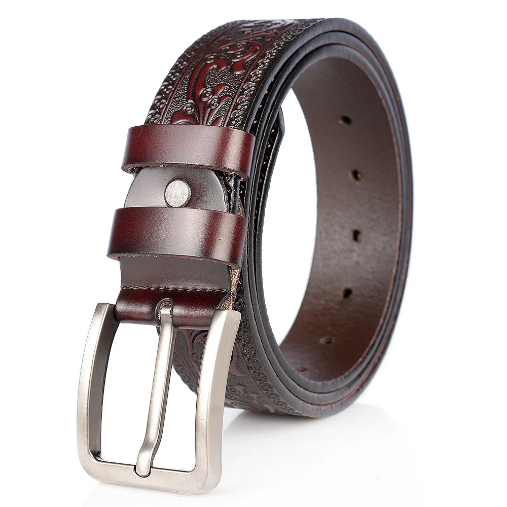 embossed leather belt factory direct sale fashion designer retro engraved western leather belts for man and woman