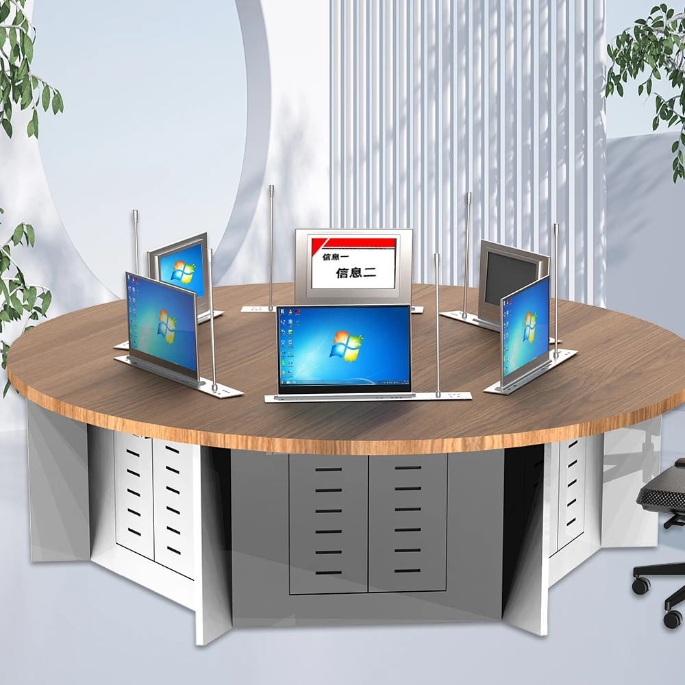 15.6 inch Conference System LED Monitor Lift Table Dual Screen with Electronic Signage Microphone Audio System Monitor Lifter