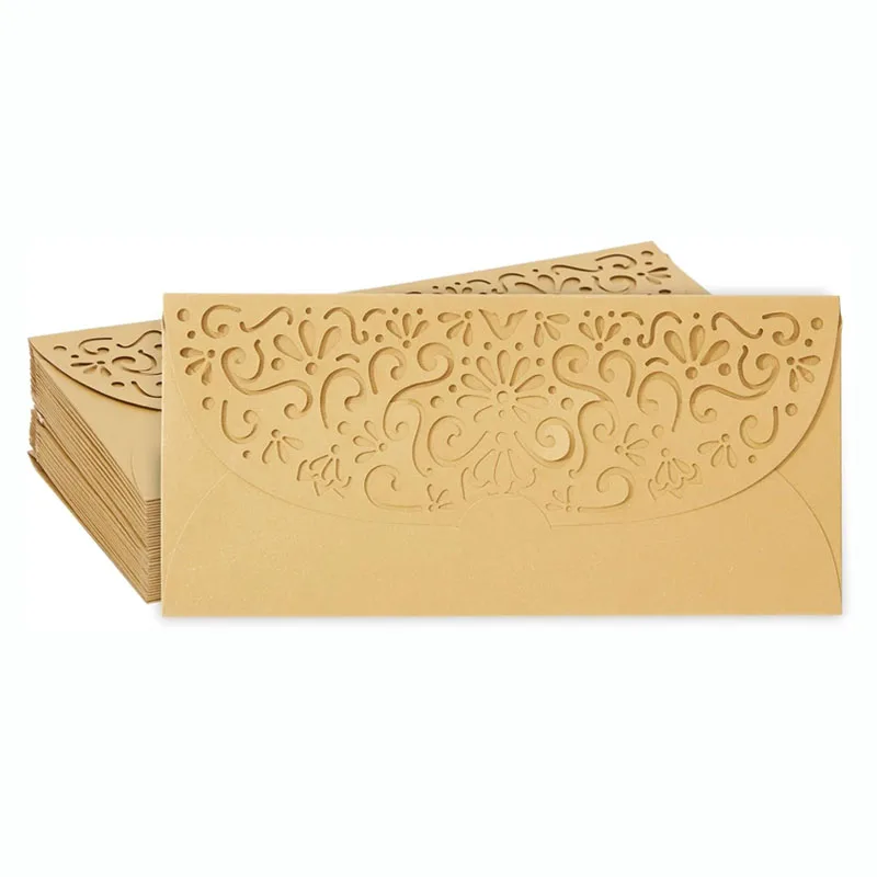 Custom Laser Cut Hollow Carving Stamping Gold Foil Paper Envelope For Greeting Card