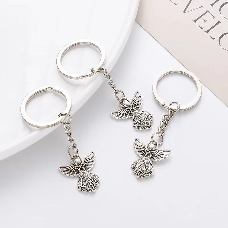 wholesale 3D metal Guardian Angel Keychain For Gril Lucky Gift Baptism Party Favor Souvenirs Christian pray guardian Key chains