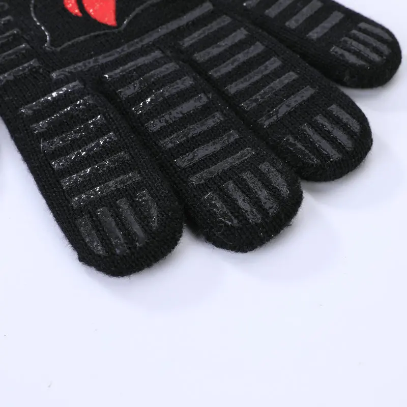 Aramid Fiber Plus Non-slip Silicone Bbq Cooking Glove 1472f Extreme Heat Resistant Black Bbq Gloves Oem
