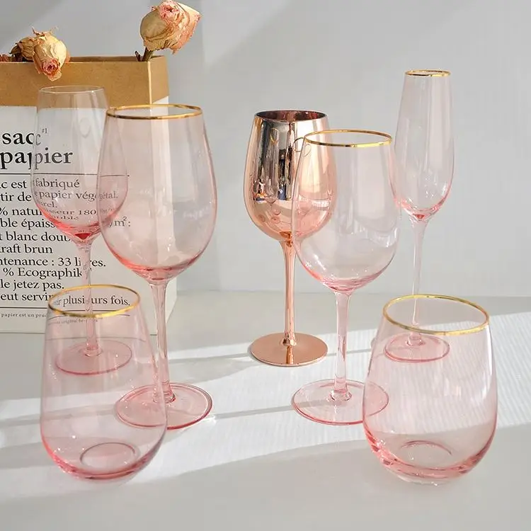 High Quality Vintage Antique Blue Color Pink Wine Glasses