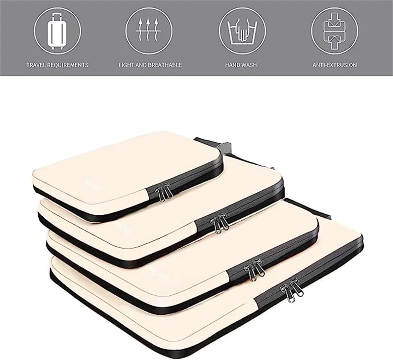 4pcs Expandable Luggage Suitcase Organizer Compression Bags Set Lightweight Packing Organizers as Travel Accessories for Women