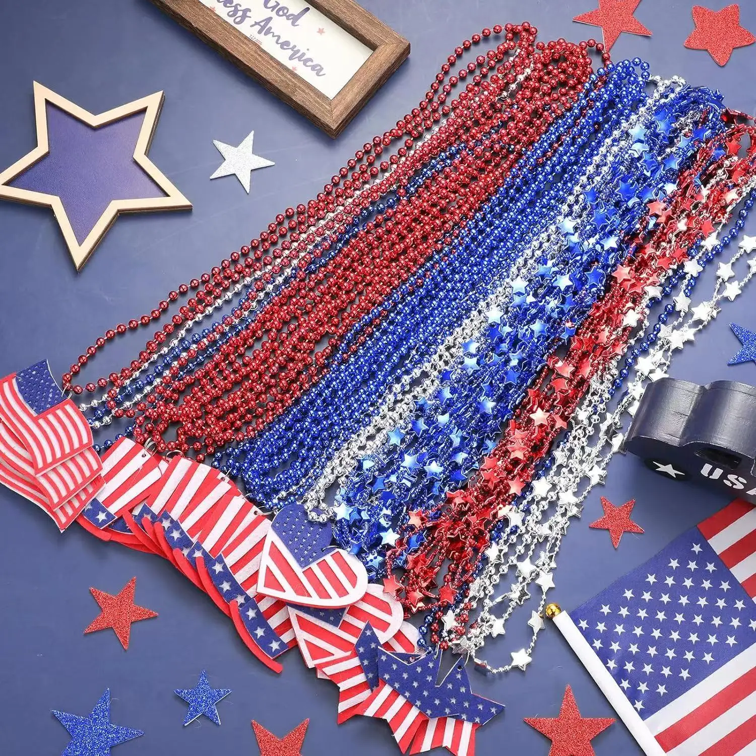 Beaded Necklace Loose Red White Blue Patriotic Beaded Necklace With Stars American Flag Independence Day Accessories