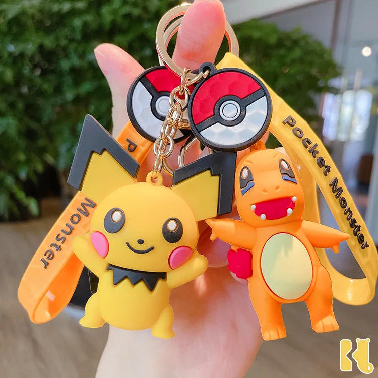 Wholesale 3D Pikachu Anime Cartoon Soft Rubber PVC Keychains Custom Logo Manufacturer Key Chains For Bag Promotion Gifts