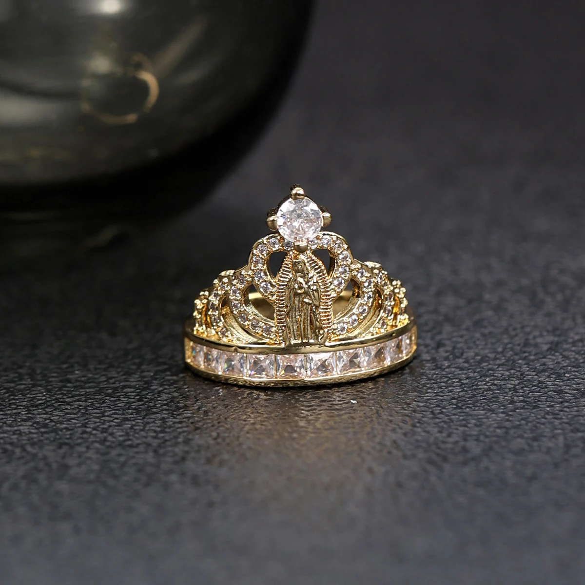 241274 высокое качество Oro 14k Оригинальное кольцо Девы Марии короны позолоченное религиозное для женщин