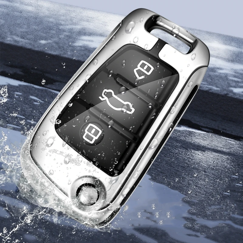 Car Metal Leather Key Remote Case Cover Shell Key Bag Holder For Audi A1 A3 A4 A5 A6 A7 A8 Quattro Q3 Q5 Q7 2009-2015 Keychain